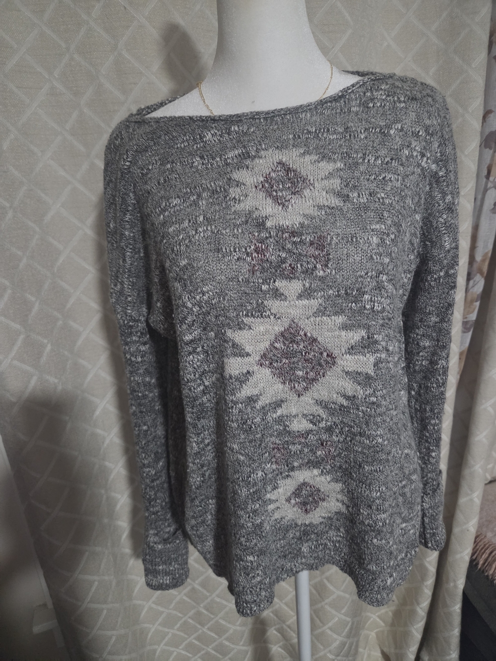 Hollister Marled Gray Boatneck Pullover Sweater